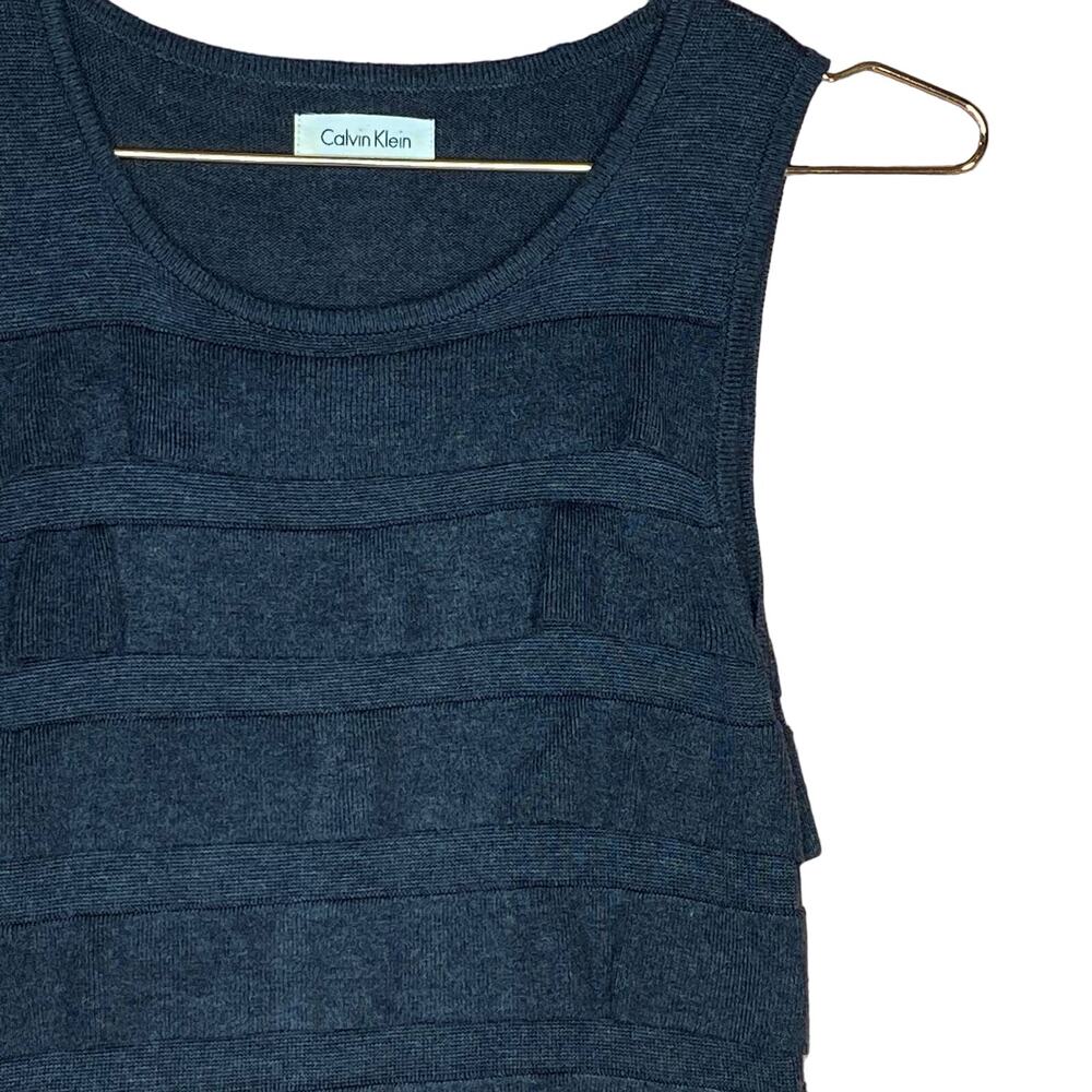 Calvin Klein Womens Size SP Sweater‎ Dress Gray Ruffle Layers Sleeveless Petite - Picture 3 of 7